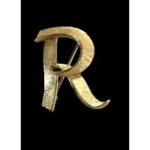 CROWN TRIFARI TEXTURED GOLD LETTER INITIAL R 1" PIN Brooch 1962 FLORENTINE EUC